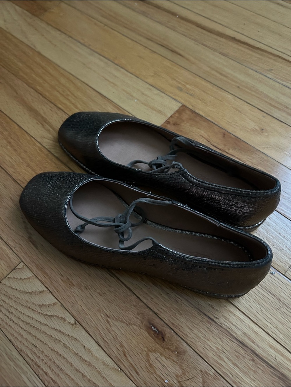 Madewell Metallic Bronze Lace-Up Ballet Flats